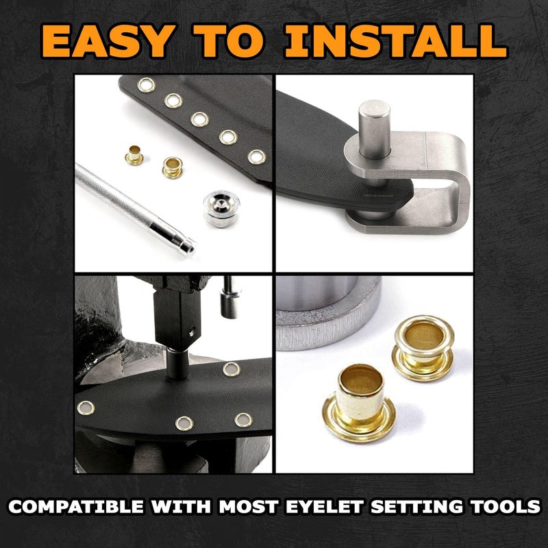 Holstex [100 Pack] HolsterSmith Polished Brass Eyelets - (#8-6 Length) - (1/4 in. Diameter) - (USA Made) - Rivets for DIY Kydex Holsters, Leather Shoes, and Canvas Cloth - Image 5
